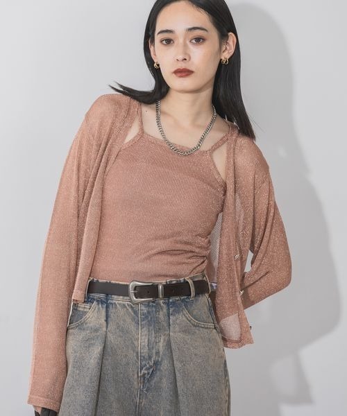 JEANASIS（ジーナシス）の「グリッターメッシュアメスリキャミ/140006（キャミソール・レディース・グレー/ピンク/ブラック・FREE）」の3枚目の写真