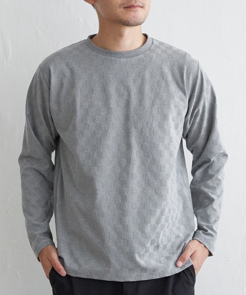 ikka(イッカ)の「リンクスジャカード市松ロンT(Tシャツ/カットソー・メンズ・ワイン/グレー/ホワイト/ブラック・M/L/XL/S)」の3枚目の写真