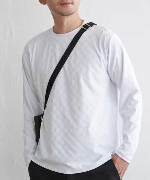ikka(イッカ)の「リンクスジャカード市松ロンT(Tシャツ/カットソー・メンズ・ワイン/グレー/ホワイト/ブラック・M/L/XL/S)」の2枚目の写真
