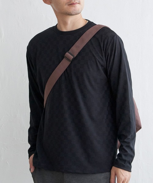 ikka(イッカ)の「リンクスジャカード市松ロンT(Tシャツ/カットソー・メンズ・ワイン/グレー/ホワイト/ブラック・M/L/XL/S)」の1枚目の写真