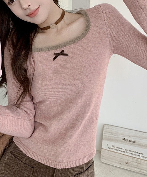 Teem Store（チームストア）の「チビリボン デザインリブニット（Tシャツ/カットソー・レディース・アイボリー/ピンク・F）」の17枚目の写真