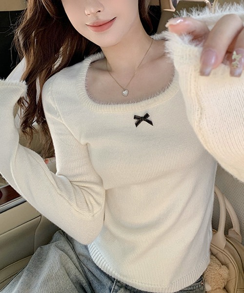 Teem Store（チームストア）の「チビリボン デザインリブニット（Tシャツ/カットソー・レディース・アイボリー/ピンク・F）」の16枚目の写真