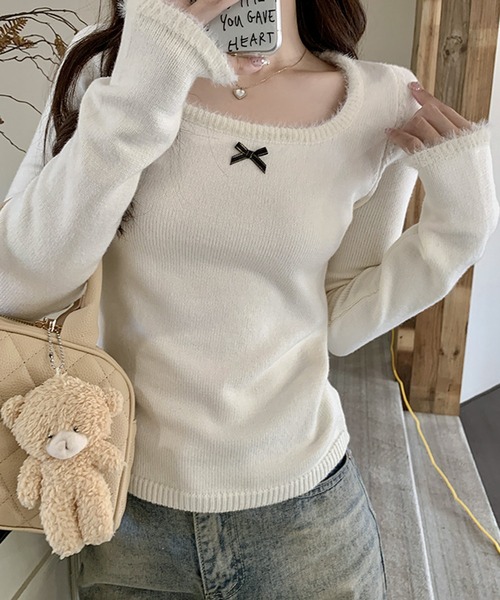 Teem Store（チームストア）の「チビリボン デザインリブニット（Tシャツ/カットソー・レディース・アイボリー/ピンク・F）」の15枚目の写真