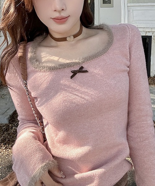 Teem Store（チームストア）の「チビリボン デザインリブニット（Tシャツ/カットソー・レディース・アイボリー/ピンク・F）」の4枚目の写真