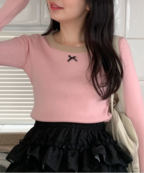 Teem Store（チームストア）の「チビリボン デザインリブニット（Tシャツ/カットソー・レディース・アイボリー/ピンク・F）」の20枚目の写真