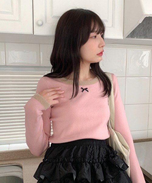 Teem Store（チームストア）の「チビリボン デザインリブニット（Tシャツ/カットソー・レディース・アイボリー/ピンク・F）」の22枚目の写真