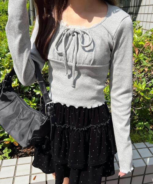 PHILLY（フィリー）の「【PHILLY】レースレイヤードリブトップス（Tシャツ/カットソー・レディース・グレー/アイボリー/ブラック・FREE）」の21枚目の写真