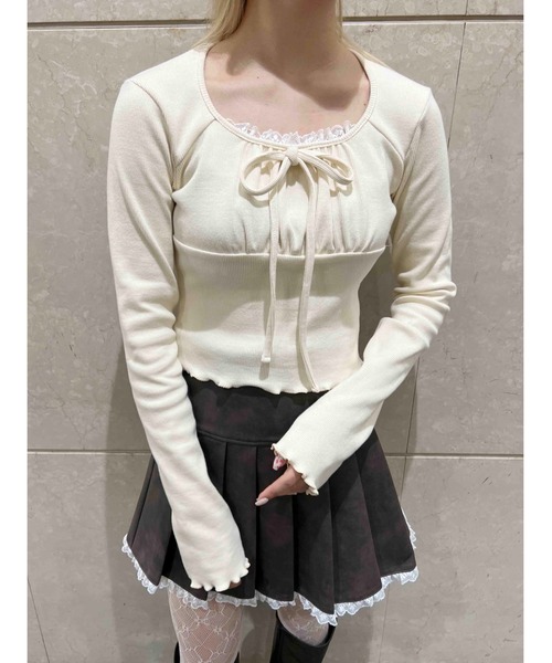 PHILLY（フィリー）の「【PHILLY】レースレイヤードリブトップス（Tシャツ/カットソー・レディース・グレー/アイボリー/ブラック・FREE）」の4枚目の写真