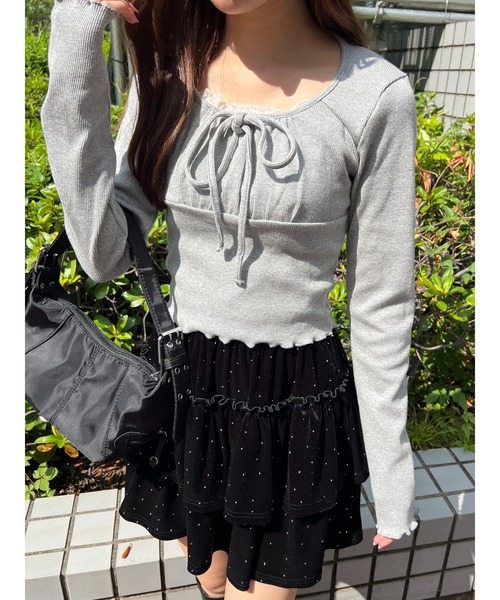 PHILLY（フィリー）の「【PHILLY】レースレイヤードリブトップス（Tシャツ/カットソー・レディース・グレー/アイボリー/ブラック・FREE）」の10枚目の写真