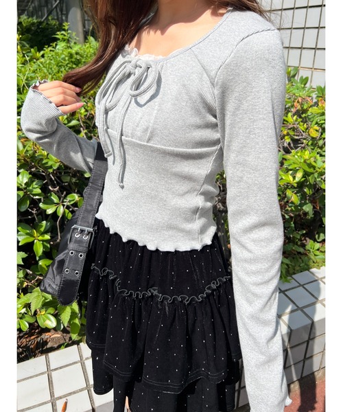 PHILLY（フィリー）の「【PHILLY】レースレイヤードリブトップス（Tシャツ/カットソー・レディース・グレー/アイボリー/ブラック・FREE）」の11枚目の写真