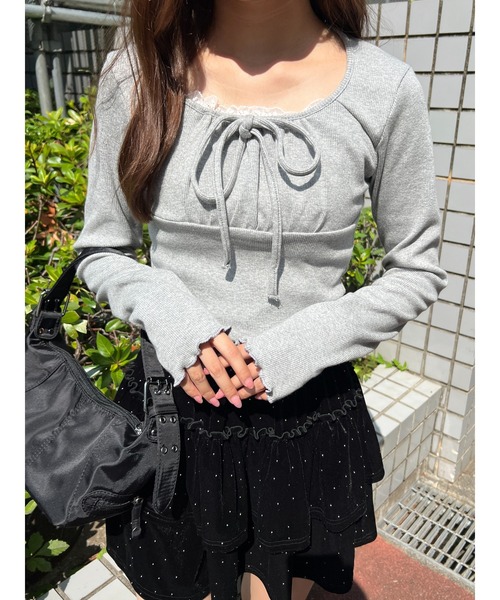 PHILLY（フィリー）の「【PHILLY】レースレイヤードリブトップス（Tシャツ/カットソー・レディース・グレー/アイボリー/ブラック・FREE）」の12枚目の写真