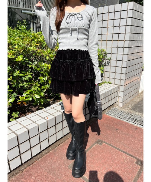 PHILLY（フィリー）の「【PHILLY】レースレイヤードリブトップス（Tシャツ/カットソー・レディース・グレー/アイボリー/ブラック・FREE）」の13枚目の写真