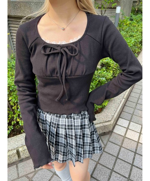 PHILLY（フィリー）の「【PHILLY】レースレイヤードリブトップス（Tシャツ/カットソー・レディース・グレー/アイボリー/ブラック・FREE）」の7枚目の写真