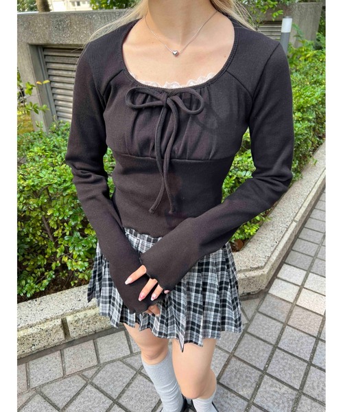 PHILLY（フィリー）の「【PHILLY】レースレイヤードリブトップス（Tシャツ/カットソー・レディース・グレー/アイボリー/ブラック・FREE）」の8枚目の写真