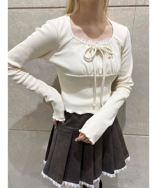 PHILLY（フィリー）の「【PHILLY】レースレイヤードリブトップス（Tシャツ/カットソー・レディース・グレー/アイボリー/ブラック・FREE）」の5枚目の写真