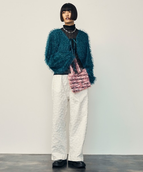 uyu.(ウユ)の「3D Small Flower Casual Pants / 立体スモールフラワーカジュアルパンツ【uyu.】(スラックス・レディース・ブラック/クリーム/ホワイト・FREE)」の12枚目の写真