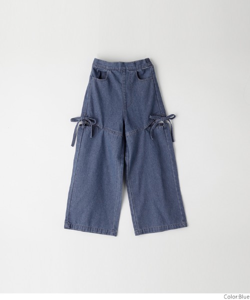 キッズ サイドスリットリボン付きパンツ（デニムパンツ）｜coca（coca