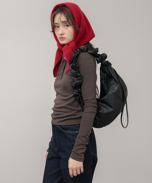 【美品】Y's ウールギャバフリルショルダーバッグ ブラック Y's】ヨウジヤマモト ウールギャバジン ショルダーバッグ ブラック