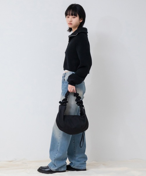 【美品】Y's ウールギャバフリルショルダーバッグ ブラック Y's】ヨウジヤマモト ウールギャバジン ショルダーバッグ ブラック