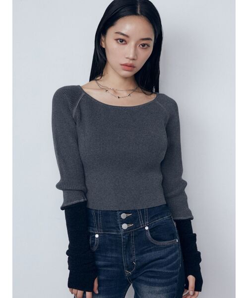 EMODA(エモダ)の「ハンドウォームリブニット(ニット/セーター・レディース・グレー/ブラック/アイボリー・FREE)」の1枚目の写真