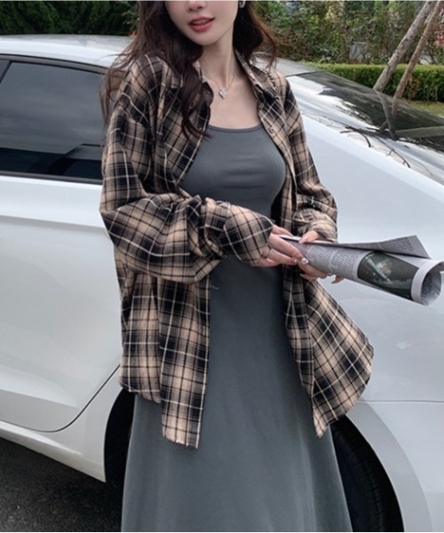 Vipoa（ヴィポア）の「オーバーサイズチェックシャツ（シャツ/ブラウス・レディース・ベージュ・FREE）」の10枚目の写真