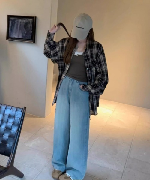 Vipoa（ヴィポア）の「オーバーサイズチェックシャツ（シャツ/ブラウス・レディース・ベージュ・FREE）」の7枚目の写真