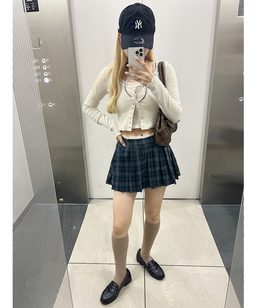 PHILLY（フィリー）の「【PHILLY】レースパイピングチェックミニスカパン（スカート・レディース・ブラック/グリーン/レッド・FREE）」の9枚目の写真