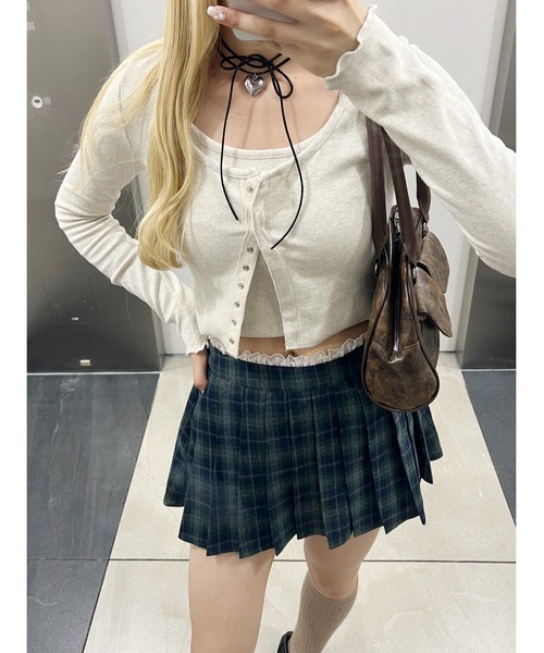 PHILLY（フィリー）の「【PHILLY】レースパイピングチェックミニスカパン（スカート・レディース・ブラック/グリーン/レッド・FREE）」の10枚目の写真