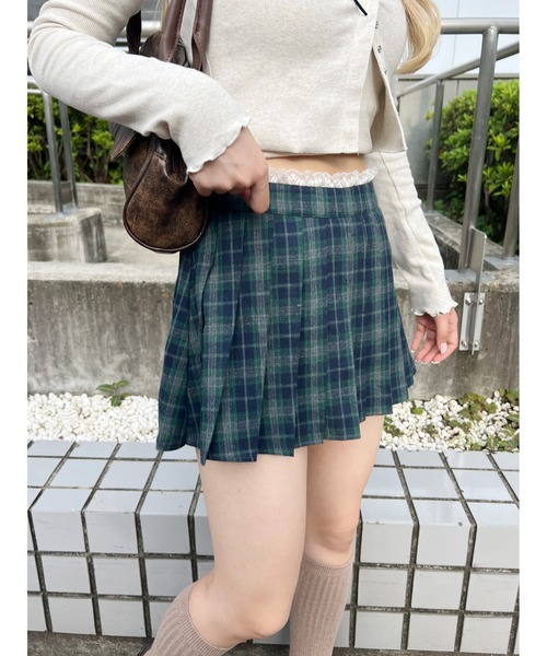 PHILLY（フィリー）の「【PHILLY】レースパイピングチェックミニスカパン（スカート・レディース・ブラック/グリーン/レッド・FREE）」の17枚目の写真