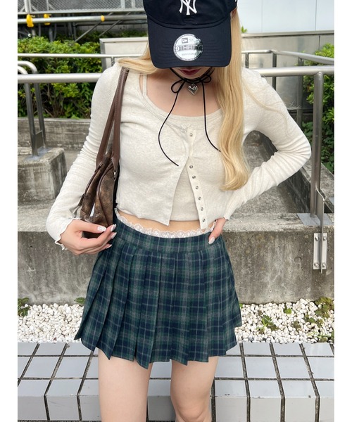 PHILLY（フィリー）の「【PHILLY】レースパイピングチェックミニスカパン（スカート・レディース・ブラック/グリーン/レッド・FREE）」の18枚目の写真