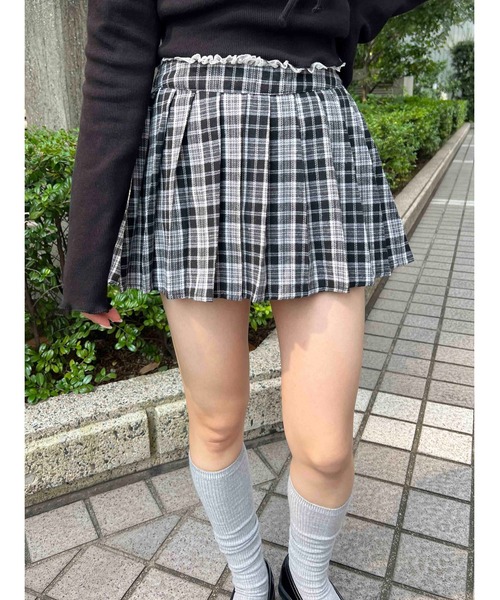 PHILLY（フィリー）の「【PHILLY】レースパイピングチェックミニスカパン（スカート・レディース・ブラック/グリーン/レッド・FREE）」の8枚目の写真