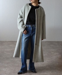 Bonjour Sagan | パイピングシャギーロングコート(ノーカラーコート)