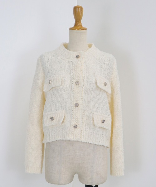 セール】ノーカラーニットジャケット（カーディガン/ボレロ