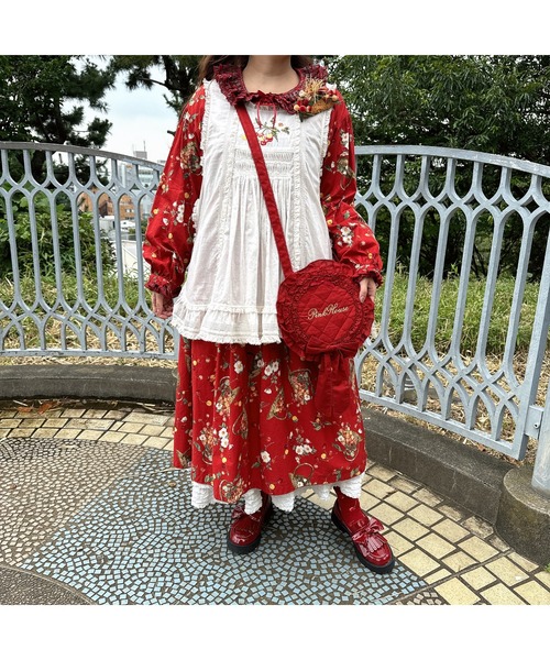 PINK HOUSE ピンクハウス　美品✨️　野ばらとチェリープリントワンピース 野ばらとチェリープリントパッチワークワンピース｜ピンクハウス