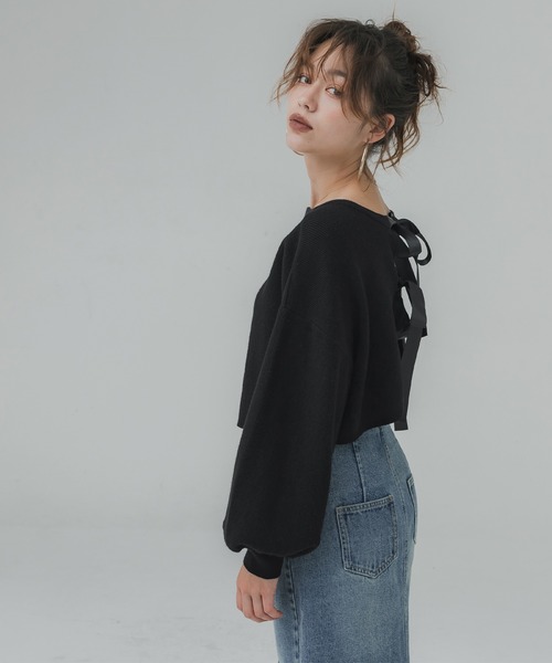coca(coca)(コカ)の「前後2way リボンニットカーディガン(カーディガン/ボレロ・レディース・チャコール/ブラック・M/L)」の11枚目の写真