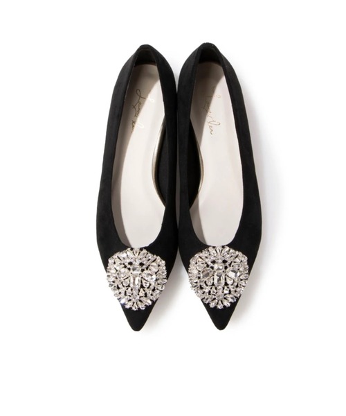 ビジューポインテッドトゥフラットパンプス(0579)