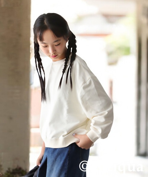 antiqua（アンティカ）の「ショート丈トップス（スウェット・キッズ・チャコールグレー/スミクロ/ネイビー/ブラック/ライトグリーン/ホワイト・140/160/150）」の2枚目の写真