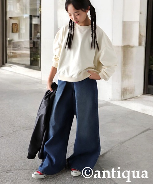 antiqua（アンティカ）の「ショート丈トップス（スウェット・キッズ・チャコールグレー/スミクロ/ネイビー/ブラック/ライトグリーン/ホワイト・140/160/150）」の21枚目の写真