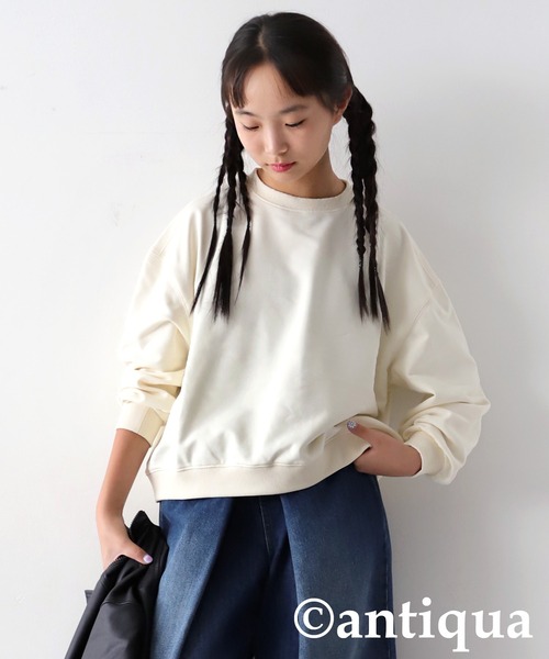 antiqua（アンティカ）の「ショート丈トップス（スウェット・キッズ・チャコールグレー/スミクロ/ネイビー/ブラック/ライトグリーン/ホワイト・140/160/150）」の22枚目の写真