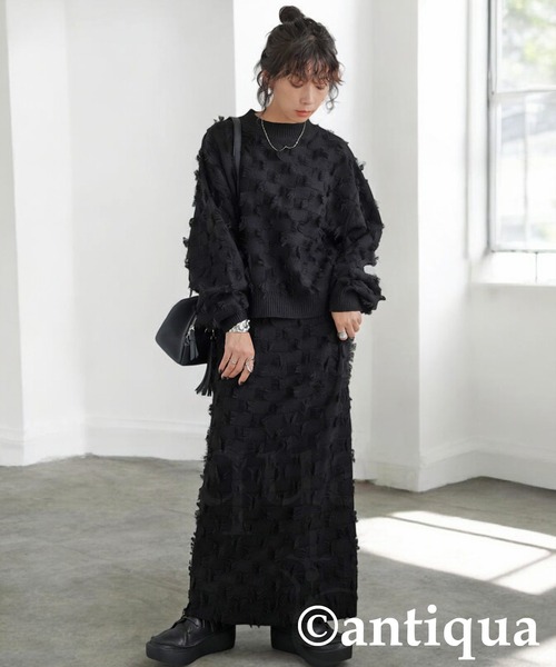antiqua(アンティカ)の「フリンジチェックトップス(その他トップス・レディース・ブラック/グレー・ONESIZE)」の3枚目の写真