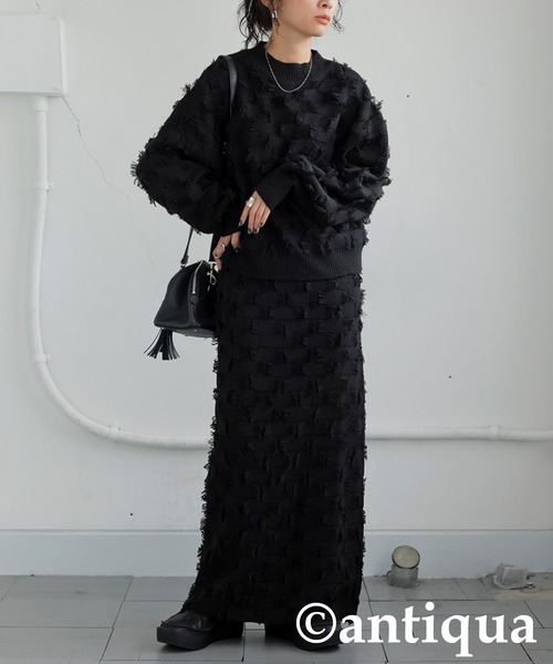 antiqua(アンティカ)の「フリンジチェックトップス(その他トップス・レディース・ブラック/グレー・ONESIZE)」の4枚目の写真
