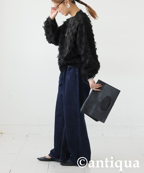 antiqua(アンティカ)の「フリンジチェックトップス(その他トップス・レディース・ブラック/グレー・ONESIZE)」の6枚目の写真