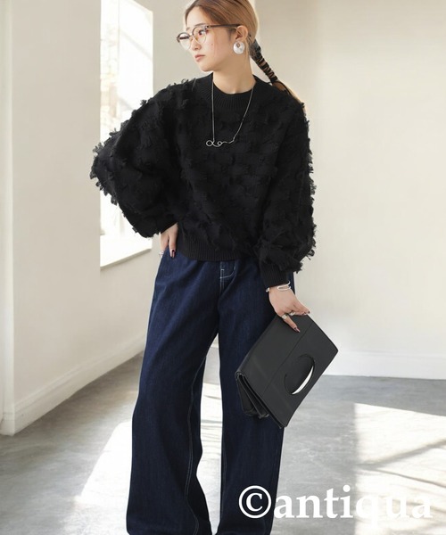 antiqua(アンティカ)の「フリンジチェックトップス(その他トップス・レディース・ブラック/グレー・ONESIZE)」の7枚目の写真