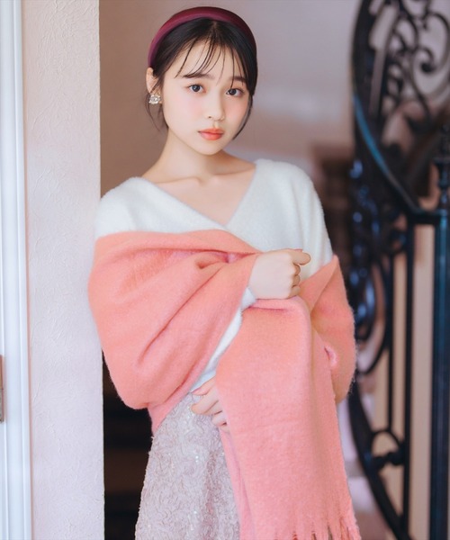 オブリ　ピンクボリュームストール セール】フリンジボリュームストール（ストール/ショール）｜INGNI