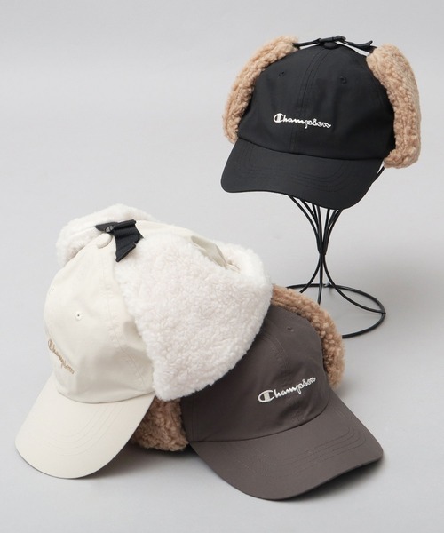 Champion（チャンピオン）の「コットンナイロン タフタ ボアイヤーフラップ付き フライトキャップ（キャップ・メンズ・ブラック/アイボリー/チャコール・FREE）」の11枚目の写真