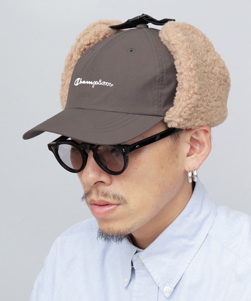 Champion（チャンピオン）の「コットンナイロン タフタ ボアイヤーフラップ付き フライトキャップ（キャップ・メンズ・ブラック/アイボリー/チャコール・FREE）」の12枚目の写真