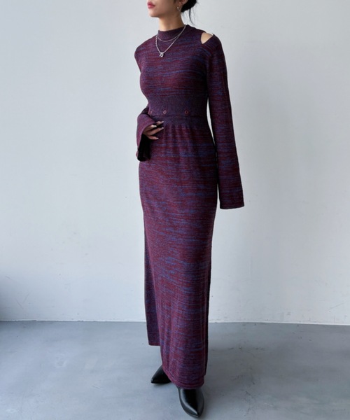 セール】ミックスカラーフロントリブロングワンピース（ワンピース