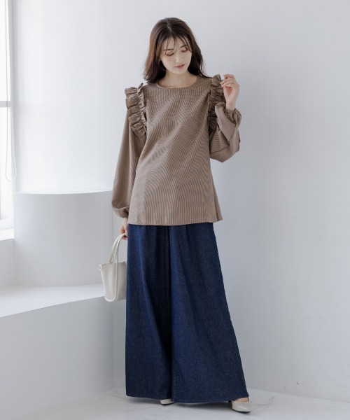 slattgir(スラットジール)の「高身長 ショルダーフリルグレンチェックブラウス(トールサイズ)fifiean(シャツ/ブラウス・レディース・ブラウン系/ホワイト系・5L/4L/3L/LL/L/M)」の11枚目の写真