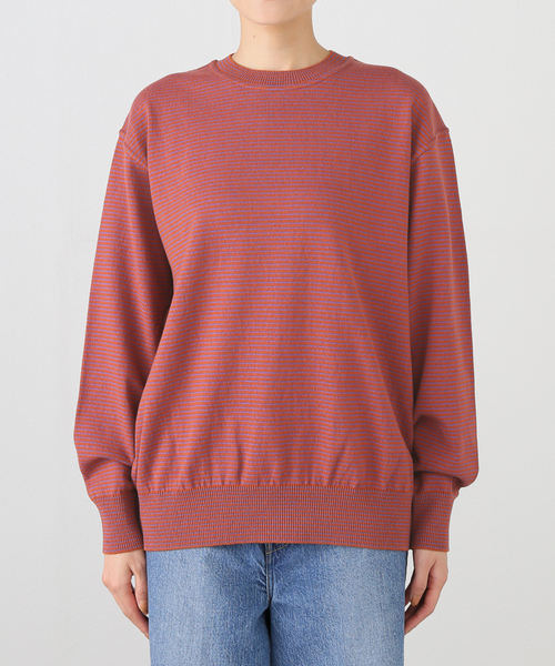 Yonetomi（ヨネトミ）の「別注【YONETOMI/ヨネトミ】*RELUME WAVE COTTON KNIT BORDER（ニット/セーター・レディース・チャコールグレー/ブラウン/ネイビー・SMALL）」の5枚目の写真
