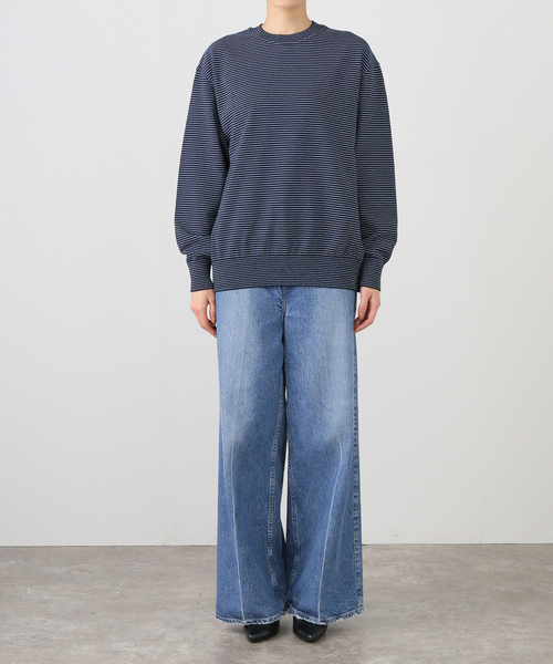 Yonetomi（ヨネトミ）の「別注【YONETOMI/ヨネトミ】*RELUME WAVE COTTON KNIT BORDER（ニット/セーター・レディース・チャコールグレー/ブラウン/ネイビー・SMALL）」の7枚目の写真